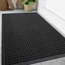 Smiry Front Door Mat Outside Entrance, Heavy Duty Natural Rubber Doormat, Non Slip, Trap Dirt and Moisture, Easy Clean, Low Profile Welcome Floor Mats for Indoor Outdoor Entry, 47x32 Inch, Black