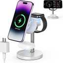 3 in 1 Wireless Charging Station Compatible with MagSafe, 15W Fast Charging Magnetic Mag-Safe Charger Stand for Apple iPhone 17 16 15 14 13 12Series Apple Watch AirPods Pro 4 3 2, Gifts for Men Women (White)