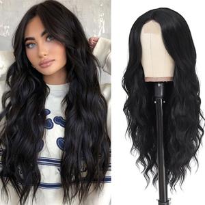 Long Black Wavy Wigs for Women 26Inch Curly Hair Wig Middle Part Lace Wig Natural Looking Hair Replacement Wig Cosplay Costume Halloween Wig