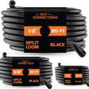 BEST CONNECTIONS 3-Pack (1/4", 3/8", 1/2" x 20 ft Each) Assorted Split Wire Loom Flex-Guard Convoluted Tubing  Protective Split Cable Sleeves/Conduit for Automotive Home Industrial Electrical  Black
