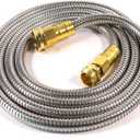 Short Metal Garden Hose 15 ft  304 Stainless Steel Water Hose with 3/4 Brass Fitting, Garden Hoses Flexible, Lightweight, No Kink, Heavy Duty for Outdoor (15 ft) (Silver)