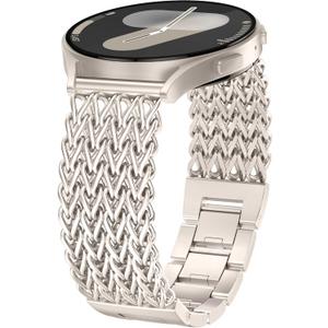 Minyee Compatible with Samsung Galaxy Watch 7 6 5 4 FE 40mm 44mm/Watch 6 Classic 43mm 47mm/Watch 5 Pro 45mm Bands Women, 20mm Dressy Stainless Steel Metal Gold Chain Strap Mermaid Designer Wristband (Starlight)