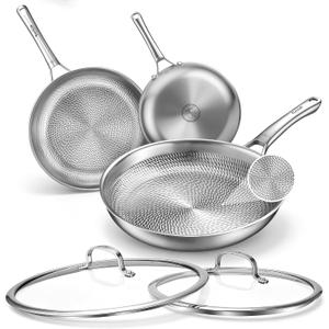 8+10+12 Inch Titanium Pans for Cooking,Titanium Pan with Lid, Non-Stick Frying Pans, PFAS/PFOA/PTFE-Free, Dishwasher & Oven Safe, Compatible with Gas & Induction Cooktops,G3