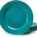 ZAROCRUS Dinner Plates, 6 Piece Vintage Melamine dinnerware Set, 11-inch Melamine Salad/Dessert Plates, Set of 6, Outdoor Pasta Plates or Shallow Bowl for Patio and Everyday Use, Teal
