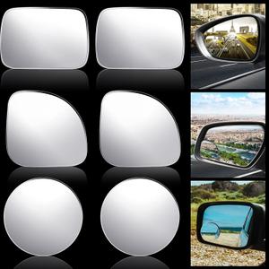 Frienda 6 Pieces Blind Spot Mirror, High Definition Glass Convex Lens Frameless 360 Wide Angle Side View Mirror for Car(Fan, Round, Rectangle Shape)