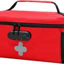 Pill Bottle Organizer Bag with Combination Lock, Lockable Medicine Bag Organizer, Travel Medicine Organizer with Portable Small Pouch, Medicine Lock Box for Prescription Bottles with Shoulder Strap (Red)