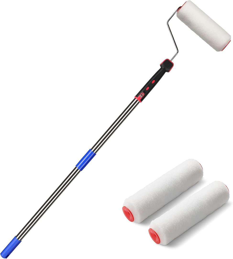 Paint Roller,4 FT Brush kit Multi-Function Paint Roller kit with House Paint Roller Brush Stainless Steel Pole, New Splicing Rod, Mural Brush for Walls and Ceiling (White) (4 FT) (4 Feet)