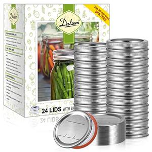 Dalzom® 24Pcs Canning Lids with Rings Regular Mouth, Premium Mason Jar Lids with Bands/Rings for Ball, Kerr Jars - Food Grade Material, 100% Fit & Airtight for Regular Mouth Mason Jars