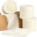 Ivory Chiffon Ribbon 1.5 Inch x 21 Yards Handmade Fringe Cream White Chiffon Silk Ribbon for Gift Wrapping Wedding Invitations Bridal Bouquets Crafts Home Decor