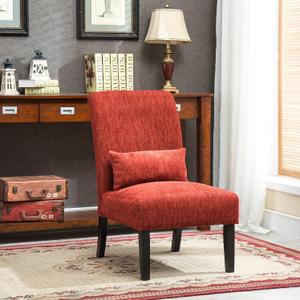 Roundhill Furniture Red Pisano Chenille Fabric Armless Contemporary Accent Chair with Matching Kidney Pillow