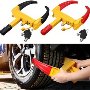 2 Pcs Wheel Lock for Cars, Heavy Duty Trailer Wheel Lock Universal Security Anti Theft Tire Clamp for Vehicles Boot Camper SUV ATV Boat Motorcycle Deterrent(Red and Black)