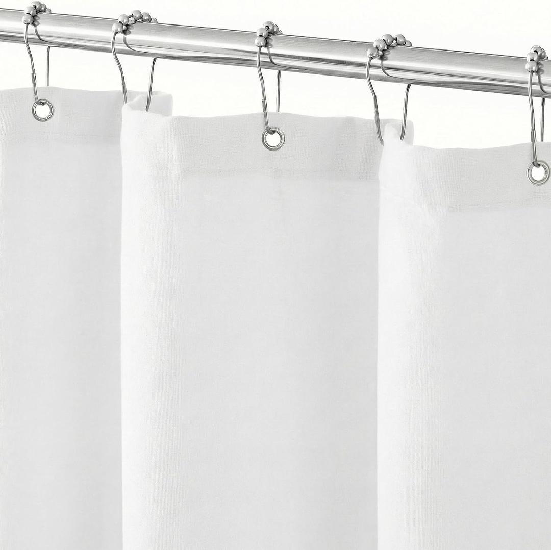 Seasonwood Linen Shower Curtain Neutral Vintage Farmhouse Linen Shower Curtains for Bathroom Boho Bathroom Decor with 12 Sturdy Stainless Steel Sliding Hangers(White,72x72 Inches)