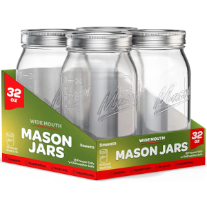 SEWANTA Wide Mouth Mason Jars 32 oz [6 Pack] With Mason Jar Lids and Bands, Mason Jars 32 oz - For Canning, Fermenting, Pickling - Jar Decor - Microwave/Freeze/Dishwasher Safe.