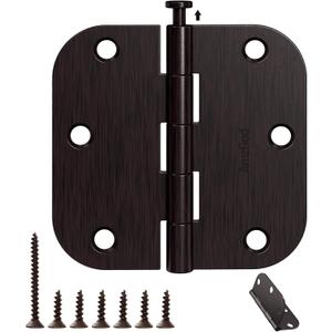 AmzGod 12 Pack Oil Rubbed Bronze Door Hinges 3.5" x 3 1/ 2 Inch - 5/ 8" Radius Corner Hinge Kit for Interior/ Exterior Doors, Wooden Boxes & DIY Projects (Iron Hardware for Bedroom/ Bifold/ Chicken Coop)