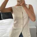 SOLY HUX Women's Button Down Y2k Textured Tank Top Sleeveless Vest Shirt Old Money Clothes (XS)