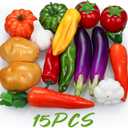 15 Pcs Artificial Vegetables, Fake Vegetables Decorative Vegetables Realistic Vegetables for Kitchen Décor, Display Vegetables Props Fake Potatoes Pumpkin Carrot Tomato Peppers