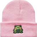 Frog Beanie Hat for Women Men Cute Winter Hat Curved Beanies (Pink)