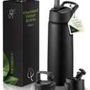 SipX Triple-Insulated Stainless Steel Water Bottle 25oz. With 3 Lids, BPA-Free Reusable Insulated Water Bottle Keeps Cold 24 Hours, Metal Water Bottle Made Of Sustainable Material For Hiking & Biking (Black)