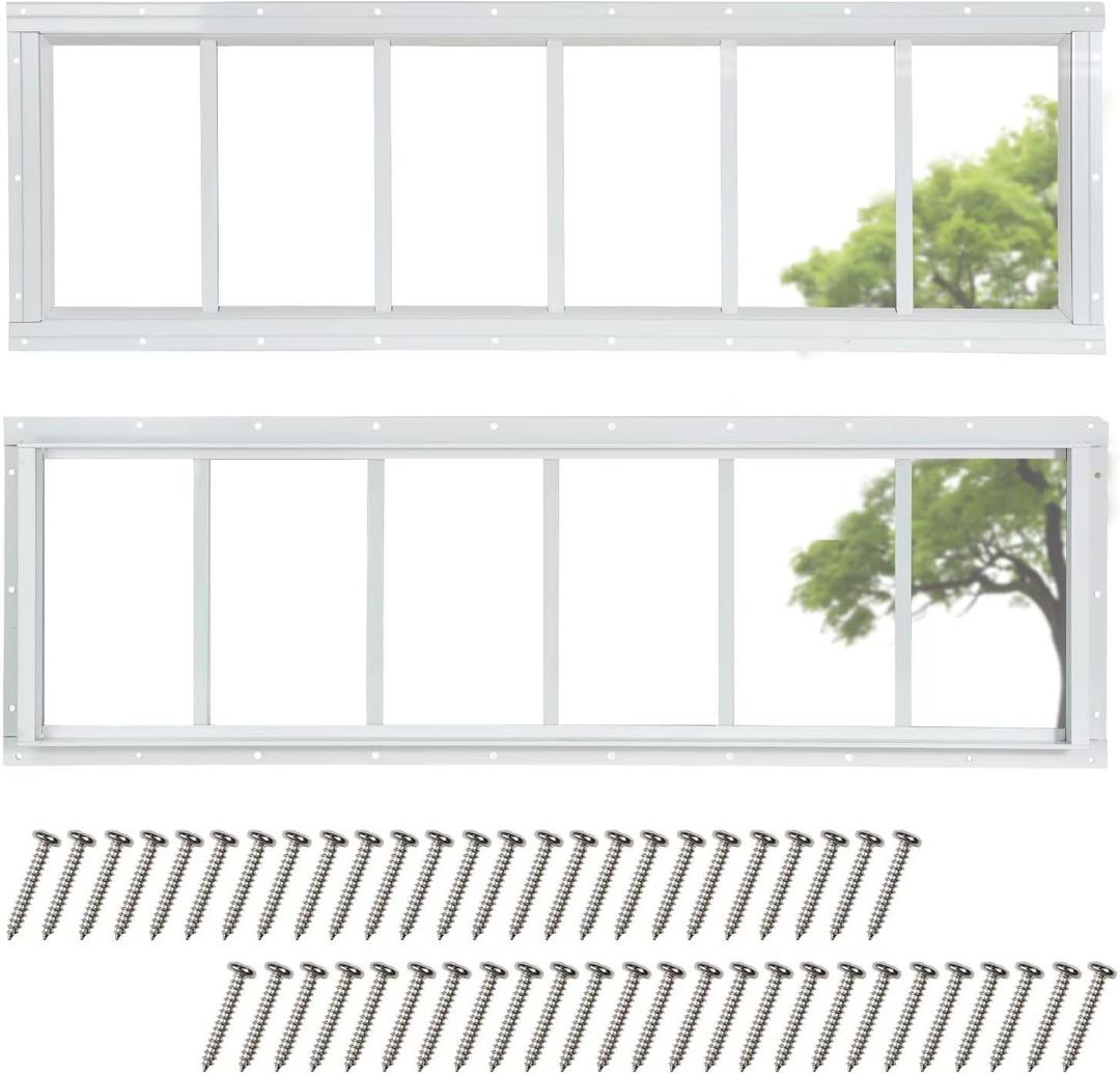 2 Pack Shed Windows, 10"x35" Transom Window Fixed Design with Tempered Glass for Shed, Chicken Coop, Playhouse, Household, Garage, Barns (White)