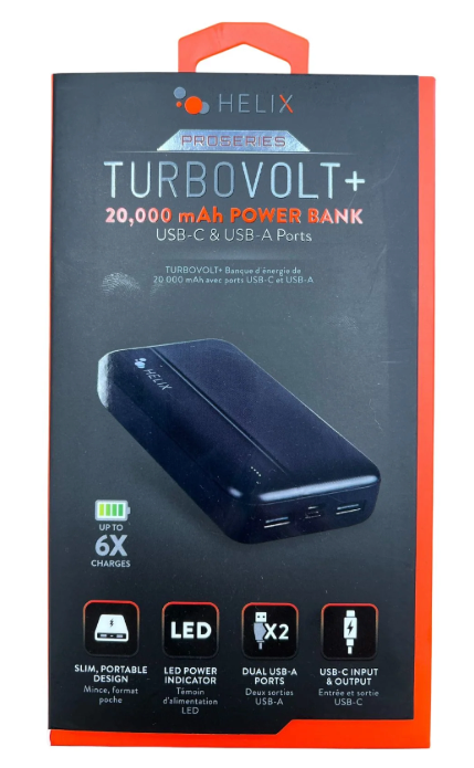 Helix TurboVolt+ Black 20000 mAh Power Bank with USB-A and USB-C Ports ETHPB20N