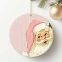 HUGANE Vintage Funny Christmas Pink Santa Round Wall Art Decor, Pink and White Stripe Xmas Santa Claus Hanging Canvas Framed Prints Wall Sculptures for Home Bedroom Living Room Decor, 10x10 Inch