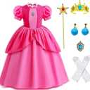 YUEGOO Pink Princess Costume Dress for Girls Kids, Princess Cosplay Halloween Party Dress Up Suit 3-12Y (4-5 Years)