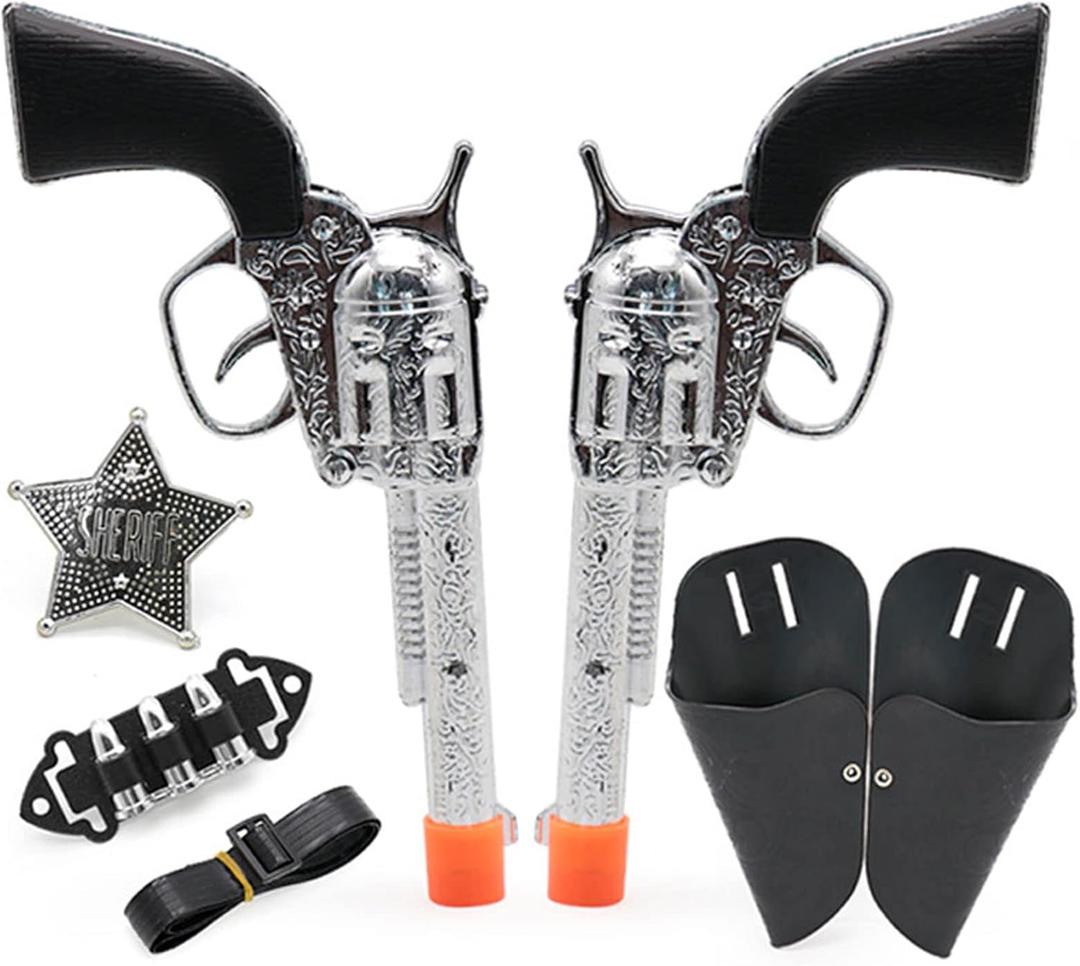 Children's Western Cowboy Police Toy Set, Includes Toy Pistol, Holster, Sheriff Badge, Bullets, Belt, Suitable for Police Role-Playing, Cowboy Theme Party Costume Accessories, Stage Props.
