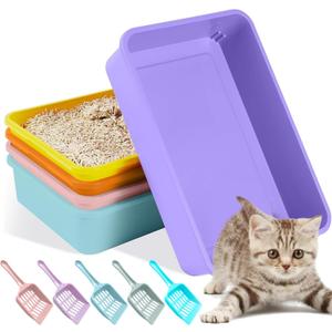 5pcs Kitten Litter Box,Open Small Cat Litter Box with 5 Scooper,Portable Small Litter Pan Low Entry Shallow Plastic Travel Toilet Litter Tray Cat Waste Tray for Small Pet Rabbit Guinea Pig Newborn Cat