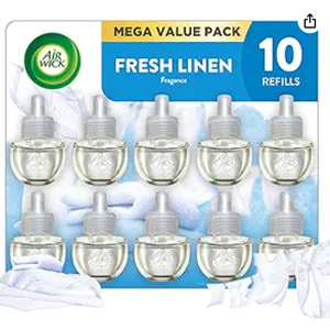 Air Wick Plug in Scented Oil Refill, 8ct, Fresh Linen, Air Freshener, Essential Oils, Eco Friendly Pack