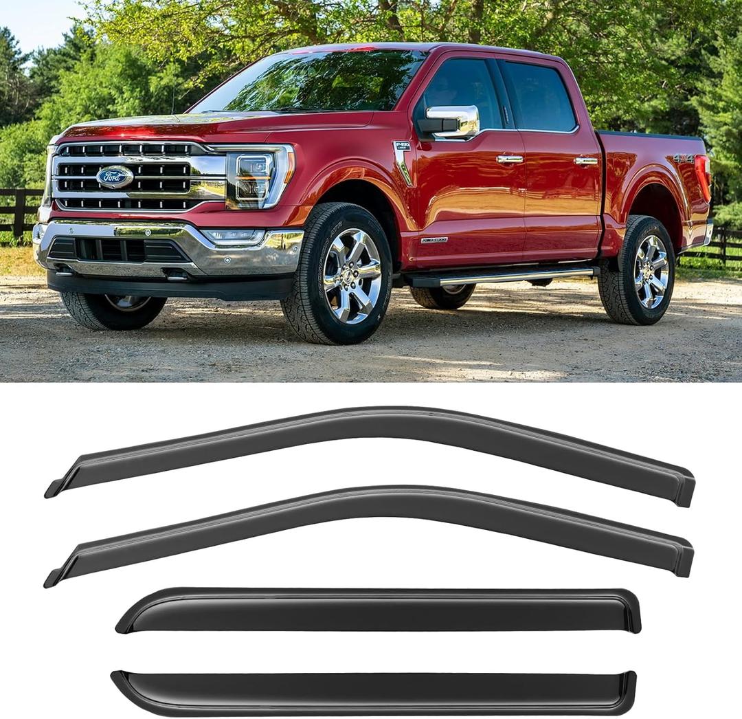 Window Rain Guards Visors for 2015-2024 Ford F150 SuperCrew Cab, Window Vent Wind Shades Deflectors for 17-24 F-150 Raptor F250 F350 F450 F550 Super Duty