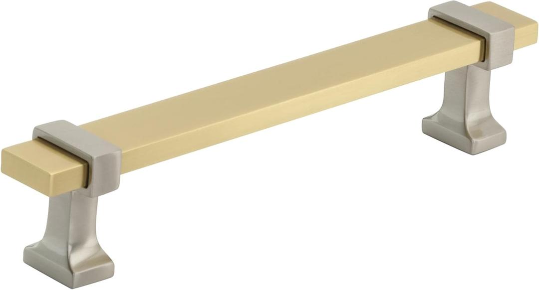 Amerock | Cabinet Pull | Brushed Gold/Satin Nickel | 5-1/16 inch (128 mm) Center to Center | Overton | 1 Pack | Drawer Pull | Drawer Handle | Cabinet Hardware (5-1/16 inch (128mm) Center-to-Center)