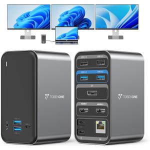 TobenONE Docking Station 3 Monitors, Laptop Docking Station with Power Supply 100W, 2 HDMI, DisplayPort, 7 USB C/A Port, Ethernet, Audio, 87W Charging for Thunderbolt 4/3, USB-C Windows&ChromeOS