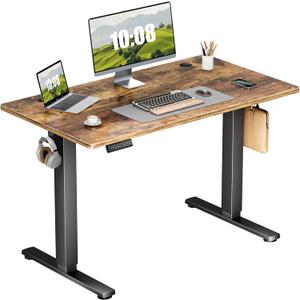 Sweetcrispy Electric Standing Desk - 40 x 24 inch Adjustable Height Sit to Stand Up Desk with Splice Board, Rising Home Office Computer Table with 2 Hook and Wire Hole for Work (Rustic Brown)