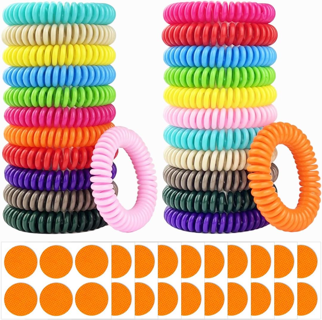 Mosquito Repellent Bracelets 24 Pack, Individually Wrapped Mosquito Repellent Bands with 60 Pcs Mosquito Stickers Patches, Natural Insect Bug Wristbands for Kids and Adults