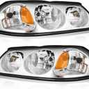 WEELMOTO Headlights Compatible with 2000-2005 Chevy Impala, Headlight Assembly for 00 2001 2002 2003 2004 05 Impala Chrome Housing Amber Reflector Driver&Passenger Sides