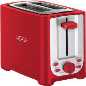 BELLA 2 Slice Toaster with Auto Shut Off - Extra Wide Slots & Removable Crumb Tray and Cancel, Defrost & Reheat Function - Toast Bread, Bagel & Waffle, Red