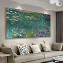 Framed Wall Art Canvas Prints Water Lilies by Claude Monet Garden Scenery Large Canvas Artwork Green Landscape Contemporary Nature Wall Pictures for Living Room Bedroom Home Office Decor 24" x 48"