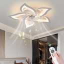 Low Profile Ceiling Fan with Lights,110v Modern Dimmable Flower Shape, Remote Control/app Control,Timing 6 Gear Speeds Fan Ceiling Lamp. (White)