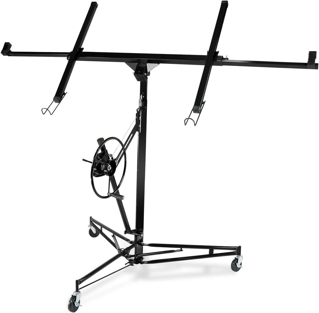 Drywall Lift, 150lb Drywall Lift Jack with Wheels - 16FT Adjustable Steel Sheetrock Hoist for Ceiling & Wall Installation - Heavy Duty Panel Lifter for Pros & Homeowners (Black)