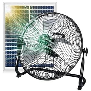 DBF 16" Solar Powered Fan - 20000mAh Rechargeable Floor Fan with 30W Solar Panel & AC Adapter, 12 Speeds, Tilt Head, High Velocity Cordless Portable Fans for Home, Camping, Garage, Outage, Outdoor