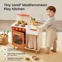 Tiny Land Play Kitchen for Toddlers, Wooden Kids Kitchen Playset with Cutting Food & Cookware, Oven, Clicking Knobs, Stove and Sink, Small Kitchen Toy Gift for 1-3 Year Old Kids, Girls - Warm Retro