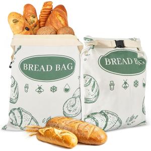 2 Pack Zippered Beeswax Bread Bags 1713 Inch Large Cotton Sourdough Bread Bags Reusable Bread Storage Bags for Homemade Bread Freezer Safe for Bagel Croissant & Baguette Kitchen Baking Supplies