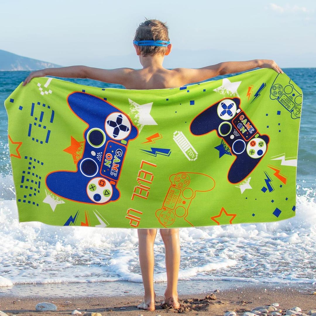 WERNNSAI Game Kids Beach Towel for Boys - 30 x 60 Game Sand Free Swim Towels for Boys Bath Pool Camping Travel Towel Quick Dry Ultra Absorbent Super Soft Beach Blanket Bath Shower Towel (Game a)