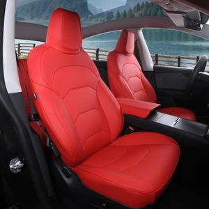 Tesla Model Y Juniper Seat Covers 2025+(NOT for 2026 Standard RWD/AWD) Full Coverage Nappa Leather Car Seat Cover Interior Full Set Accessories Airbag Compatible Custom Fit(Red)