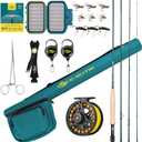 SF Fly Fishing Rod Combo Starter Kit Semi Gloss Green Jade Finish 24T Carbon Fiber Trout Travel Fly Rod with Reel,Fly Rod case,Fly Box , Flies,Tapered Leader,Knot Tying Tools, 9', 5wt, 4sec, M.F