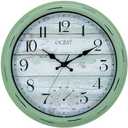 OCEST 16 Inch Indoor Outdoor Clock, Waterproof Large Wall Clock with Thermometer, Silent Non-Ticking Battery Operated Decor for Patio Pool Porch Garden Garage（Retro Green）