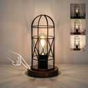 Touch Control Table Lamp, Industrial Bedside Lamp with 3 Way Dimmable Small Nightstand Lamp Vintage Metal Cage Table Lamp for Bedroom, Kitchen (Bronze Base with Black Cage)