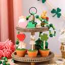 Set of 12 Interchangeable Seasonal Decor Valentine St Patricks Day Easter Table Decor Heart Shamrock Bunny Artificial Potted Plant Wooden Sign on Stand Table Centerpiece for Holiday Gifts