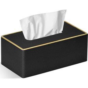 Tissue Box Cover Rectangular 9.8"(L) x 5.3"(W) x 4.3"(H) Refined Modern PU Leather Facial Tissue Dispenser Box Holder for Dresser Bathroom Decorative (Black Pearl)