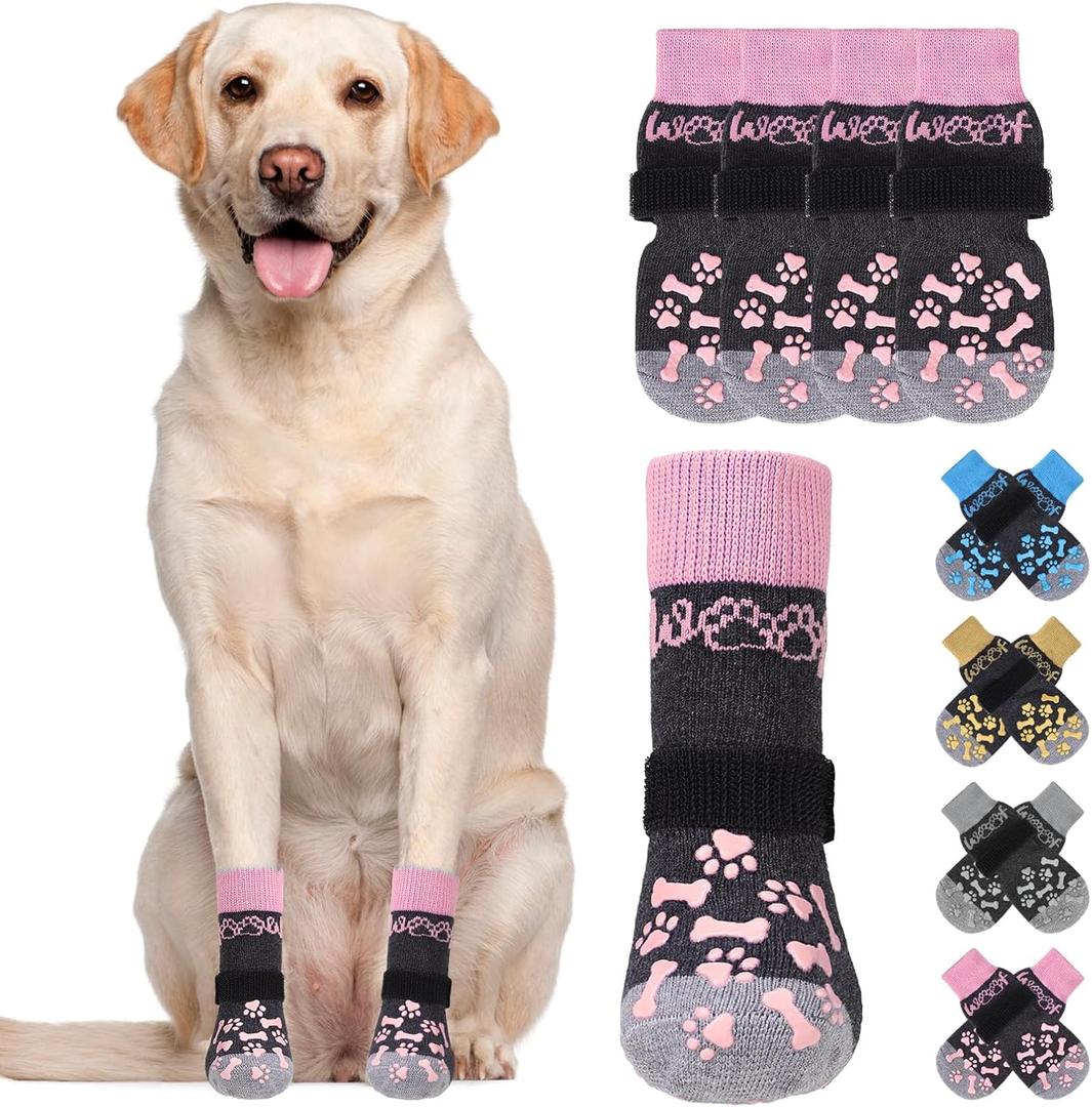 KOOLTAIL Dog Socks Shoes for Hot Pavement to Prevent Licking Paws, Winter Dog Boots&Paw Protector for Hardwood Floors Anti Slip,Traction Control Grip Booties for Small Medium Large Senior Dogs, Pink S (Small (4 Pack))